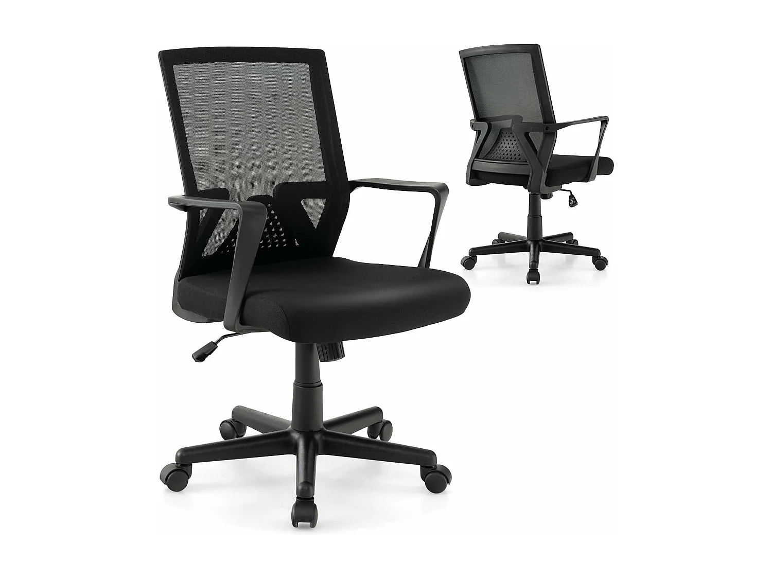 Chaise de Bureau Ergonomique, Chaise de Travail avec Soutien Lombaire et Dossier à Bascule, Pivotante en Maille avec Accoudoirs, pour Chambre, Bureau, Noir