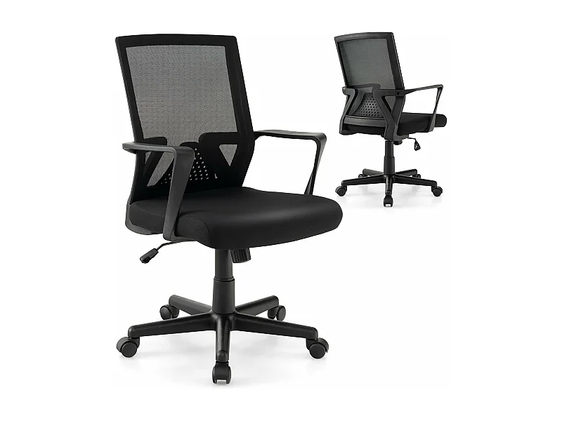 Chaise de Bureau Ergonomique, Chaise de Travail avec Soutien Lombaire et Dossier à Bascule, Pivotante en Maille avec Accoudoirs, pour Chambre, Bureau, Noir