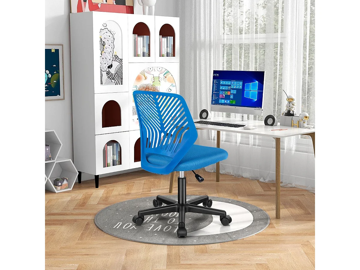 Chaise de Bureau Pivotante Enfants avec Hauteur Réglable 77-89cm, Siège à roulettes avec Dossier Ergonomique & Base à 5 Étoiles, Charge 150kg (Bleu)