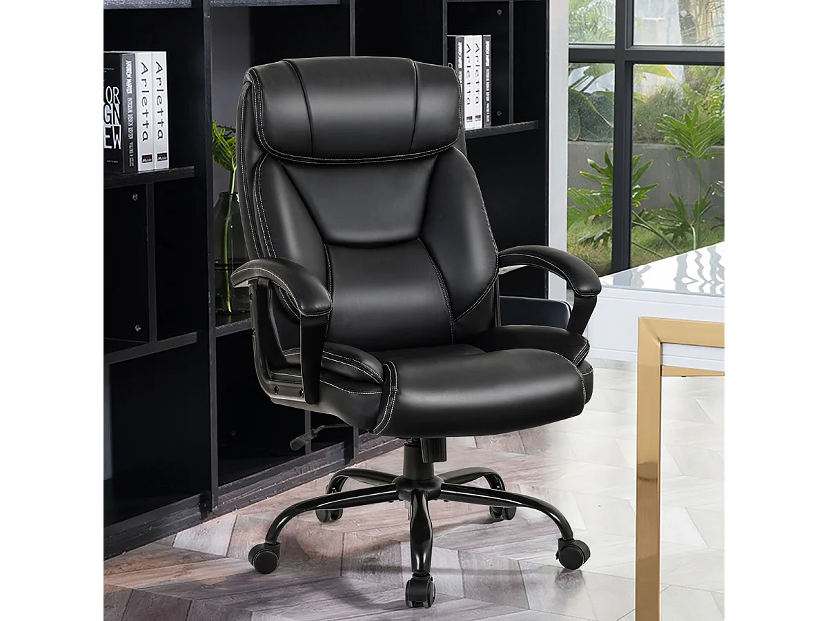 Chaise de Bureau Pivotante, Fauteuil de Bureau Ergonomique Réglable, Ultra Souple en Similicuir Hauteur Réglable Base Robuste Charge 220kg Noir