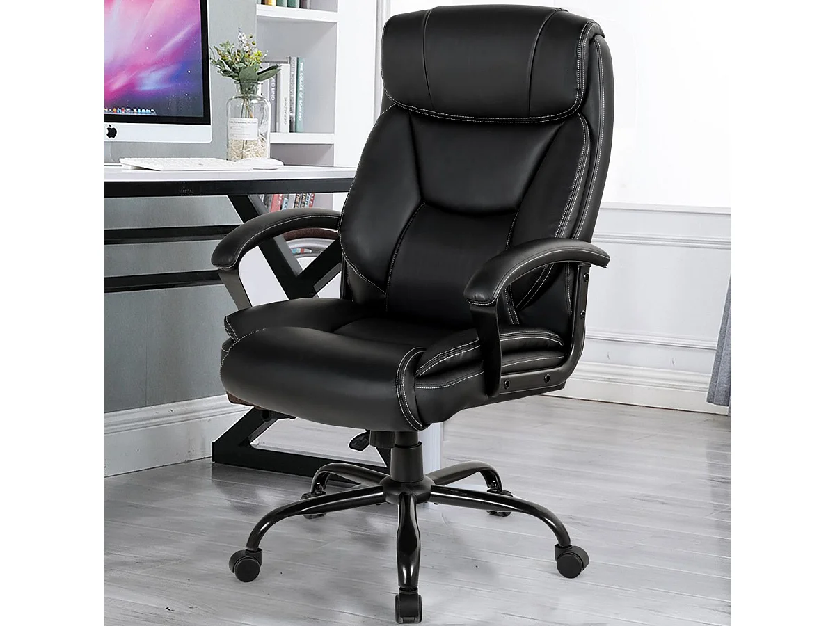 Chaise de Bureau Pivotante, Fauteuil de Bureau Ergonomique Réglable, Ultra Souple en Similicuir Hauteur Réglable Base Robuste Charge 220kg Noir