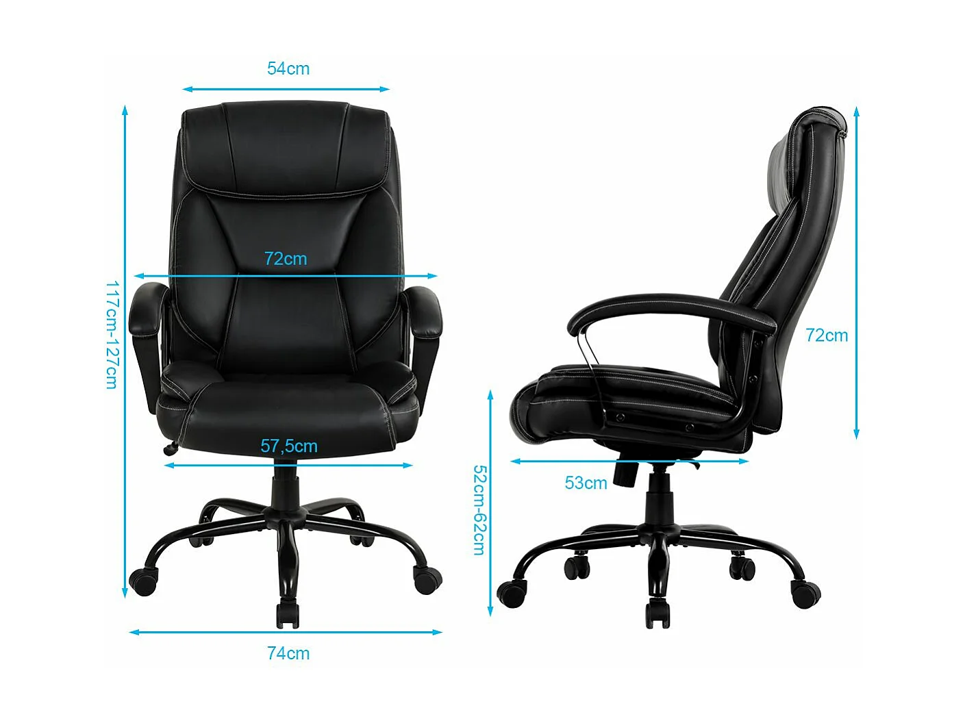 Chaise de Bureau Pivotante, Fauteuil de Bureau Ergonomique Réglable, Ultra Souple en Similicuir Hauteur Réglable Base Robuste Charge 220kg Noir