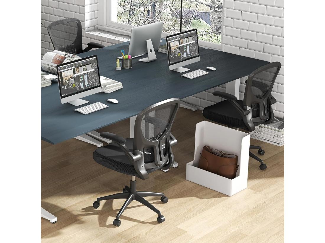 vente unique Chaise de Bureau Ergonomique Chaise Pivotante avec Accoudoirs Escamotables Soutien Lombaire Réglable et Dossier Basculant de 90° à 120° pour Bureau Chambre Noir