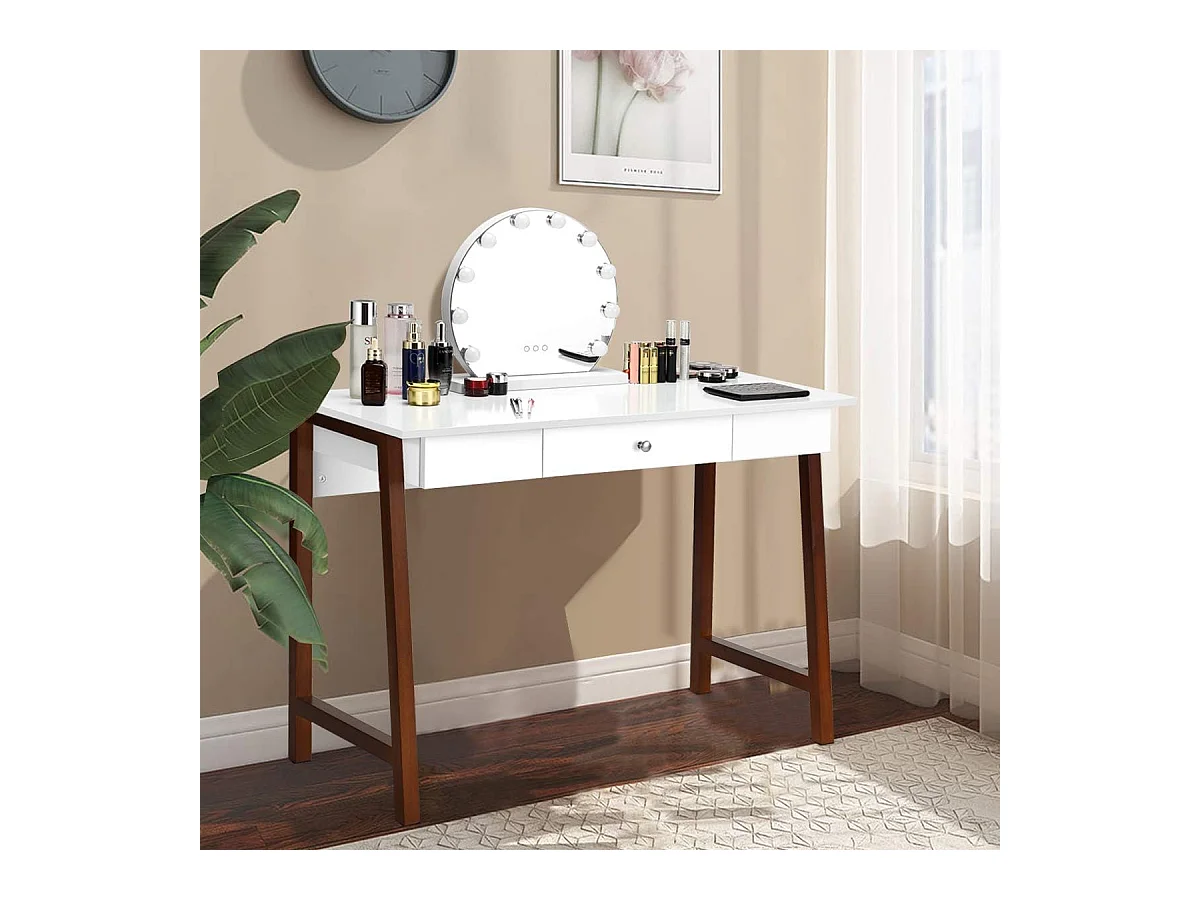 2 en 1 Bureau Informatique Table Coiffeuse avec Grand Plan de Travail, Tiroir et Espace de Rangement en Bois 106,5 x 50 x 75,5CM Capacité de Poids 54KG Design Moderne
