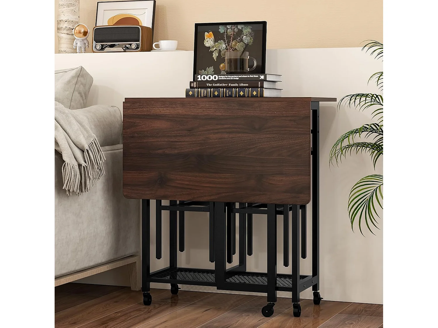 Opvouwbare keukentafel met wielen, 39-74 cm, 2 planken (bruin)