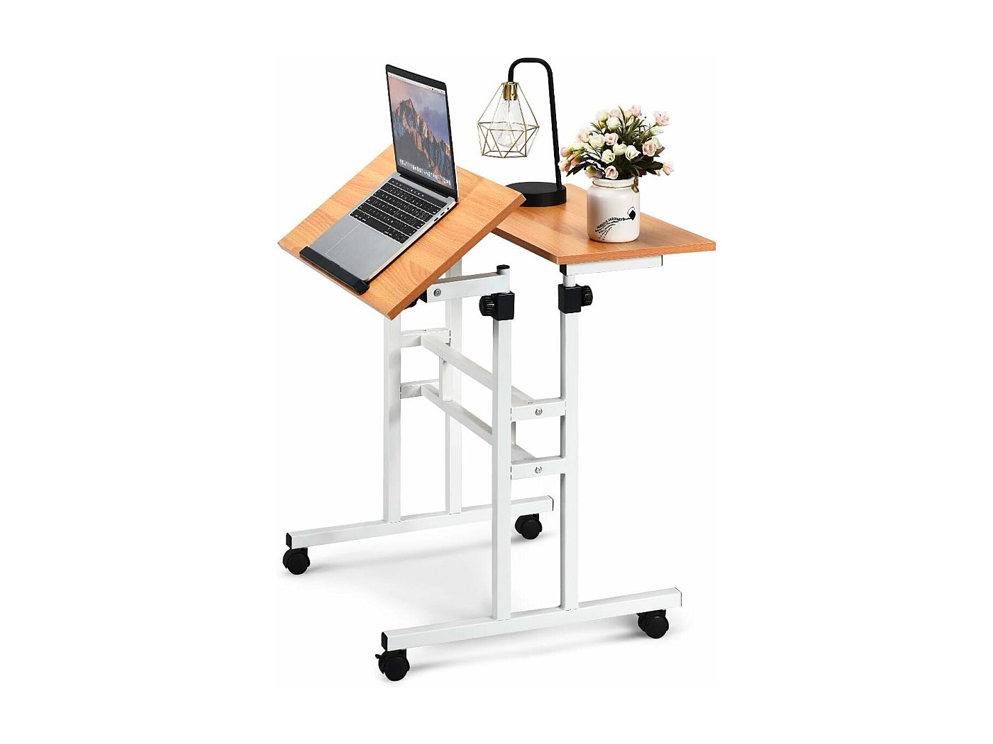 Bureau Debout à 4 Roulettes, Réglable En Hauteur, Table Pour Ordinateur Portable, Bureau Assis