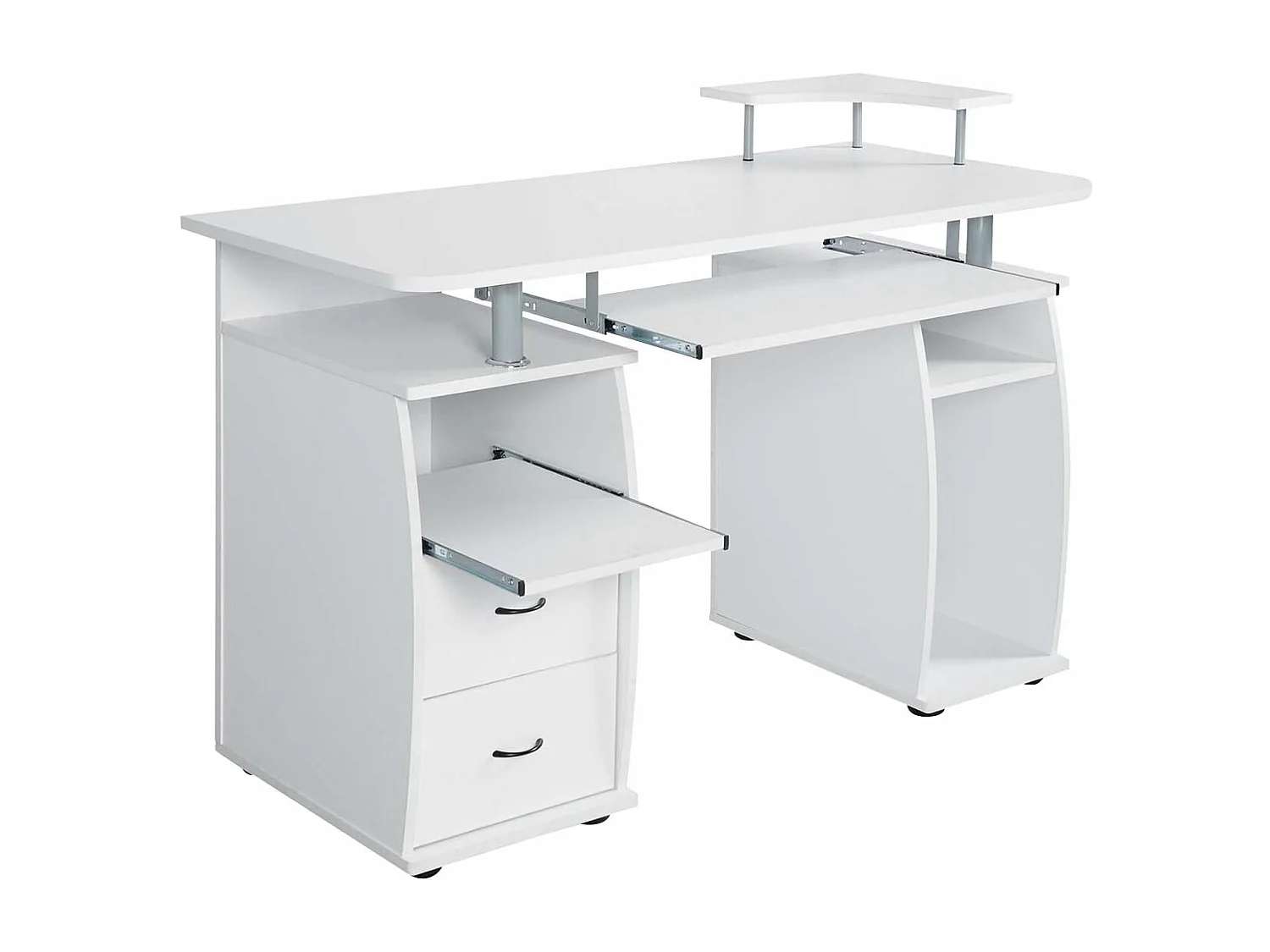 Bureau Informatique Table de Bureau en MDF pour Ordinateur Multi-Rangements avec Tablette Imprimante, Tablette à Clavier Coulissante, 2 Tiroirs 120x55x85cm Blanc