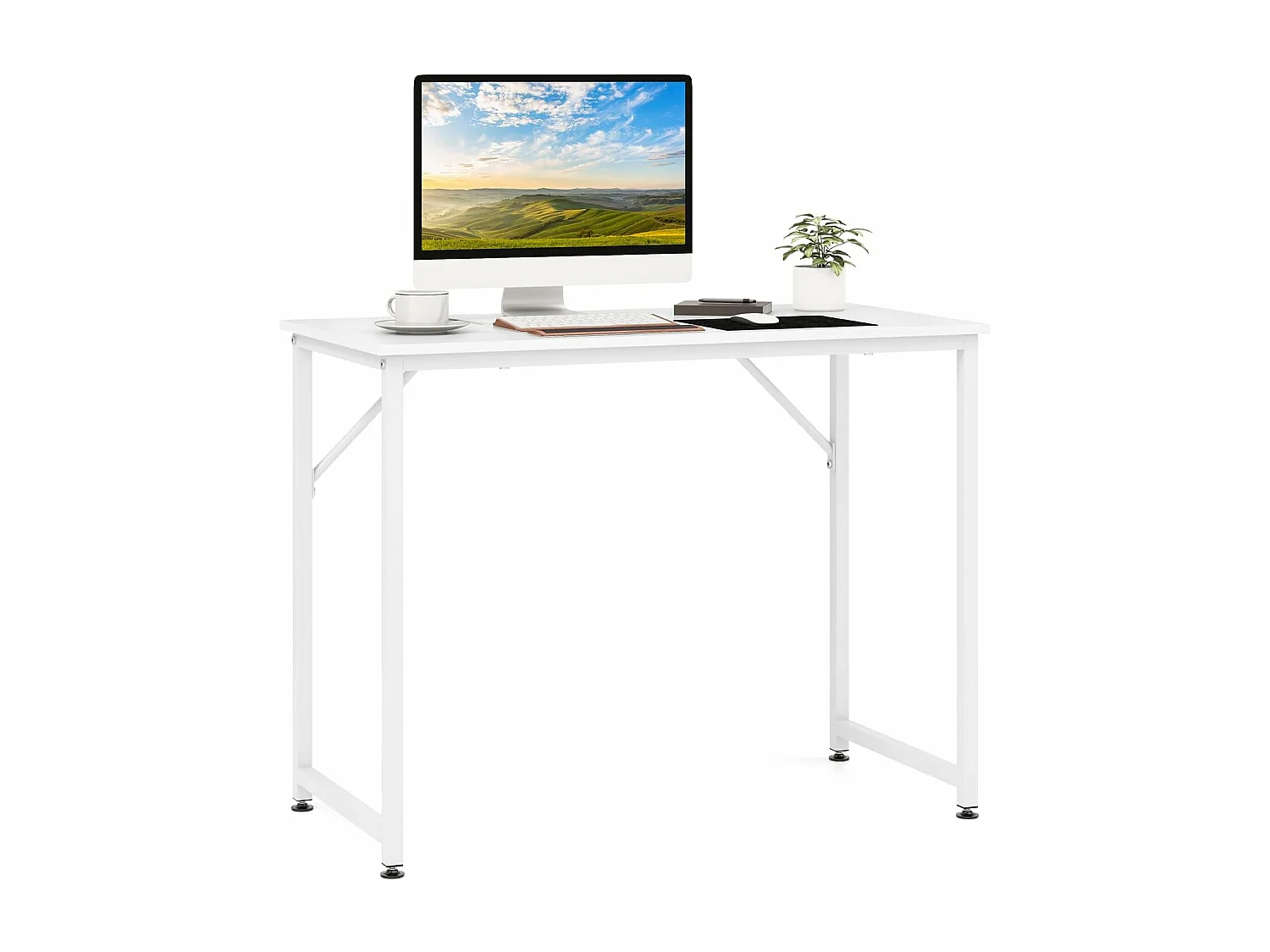 Bureau d'Ordinateur, Table Poste de Travail, Bureau Informatique, 50 x 100 x 77 cm, Style Industriel, Cadre en Métal, pour Bureau, Chambre, Salle de Réunion (Blanc)