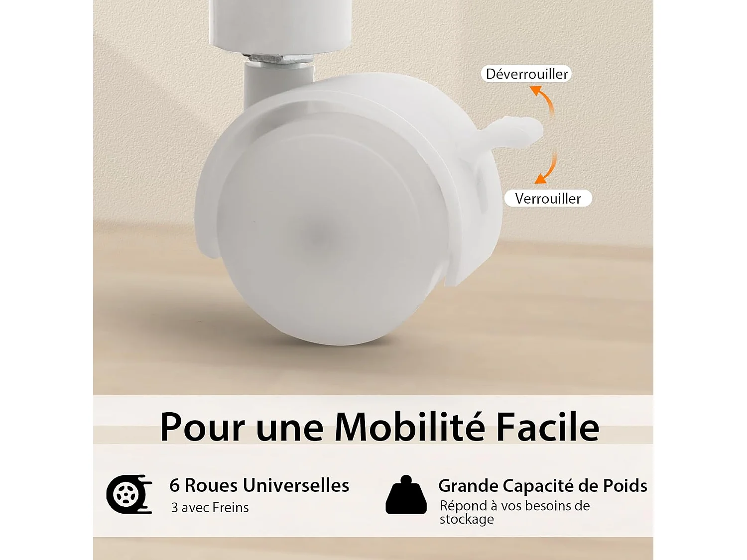 Bureau Pliable avec 3 Tiroirs, Table d'Écriture Roues Verrouillables, Bureau à Domicile Roulant avec Cadre en Métal, Bureau Compact pour Dortoir, Appartement Blanc