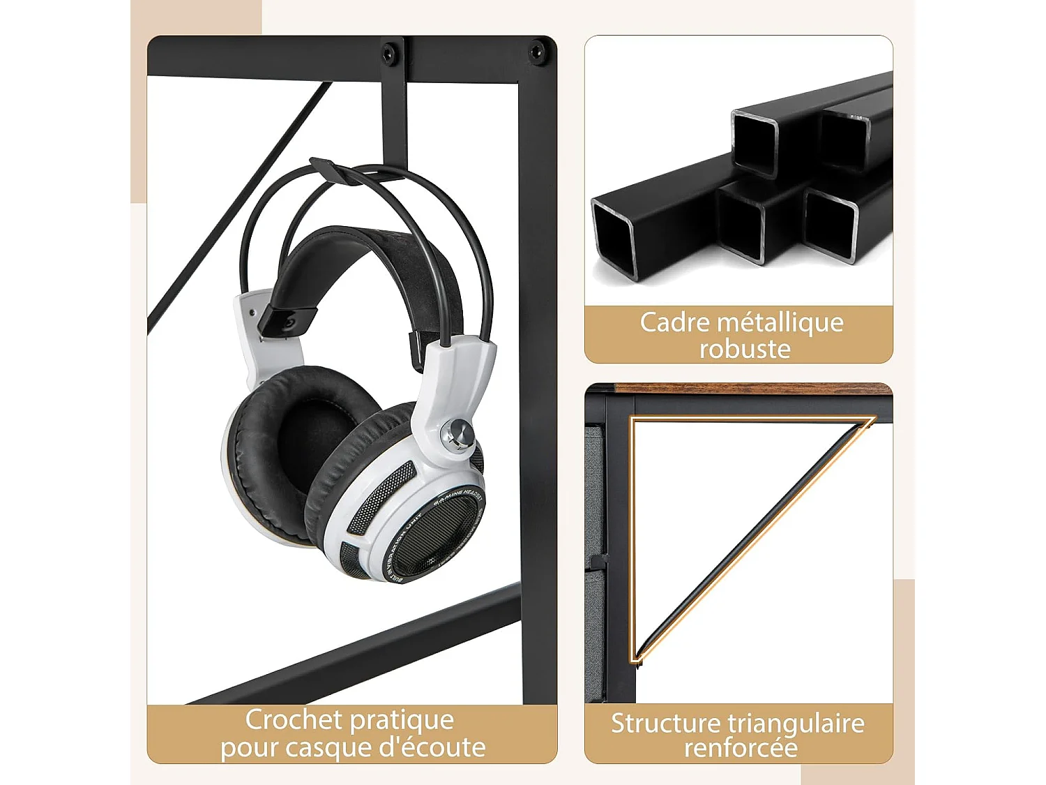 Bureau d'Ordinateur 60 x 120 cm, Table de Bureau avec 2 Tiroirs Étagère, Bureau d'Écriture, Table d'Étude, Postes de Travail pour Chambre, Bureau, Marron Rustique