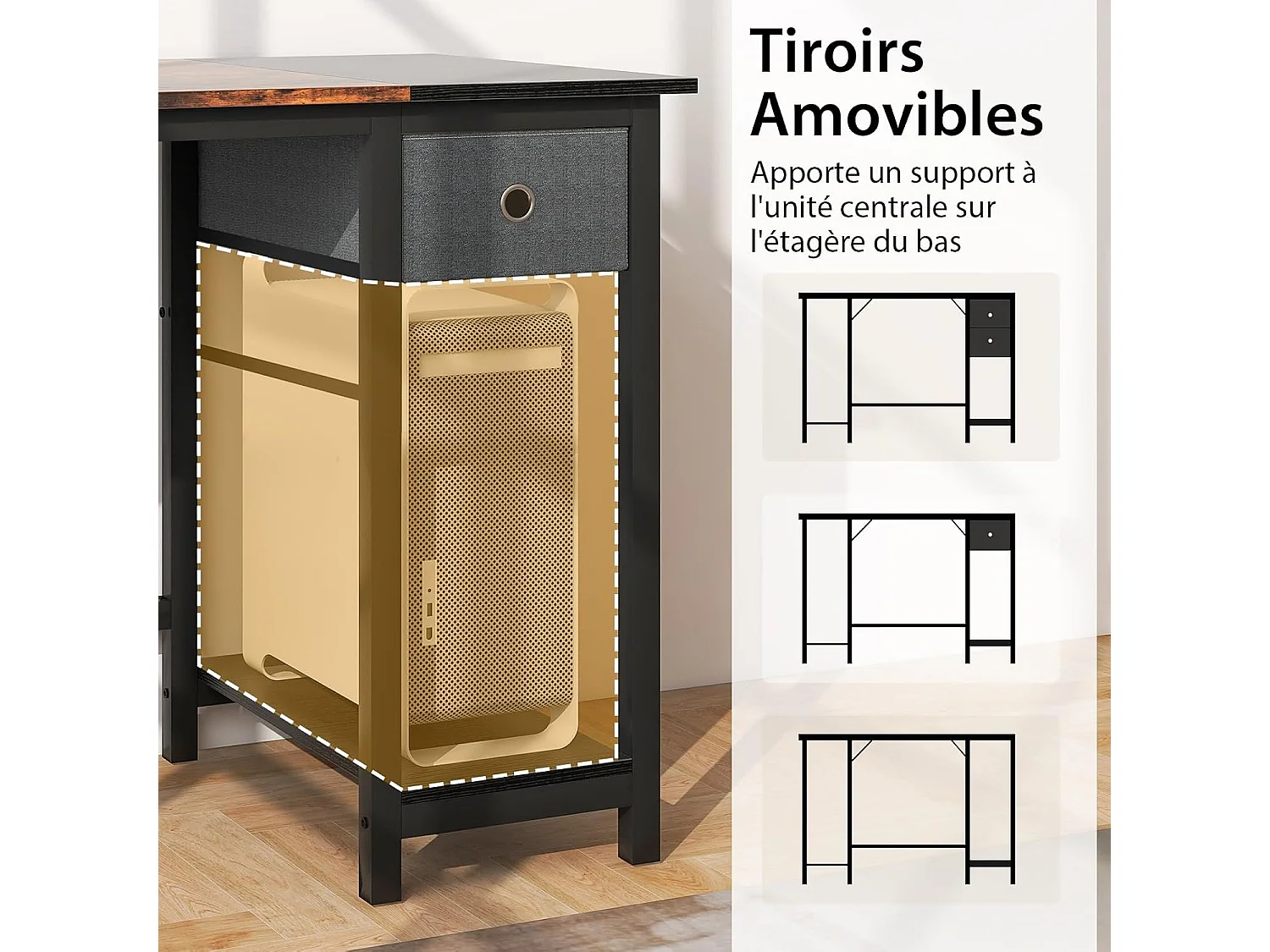 Bureau d'Ordinateur 60 x 120 cm, Table de Bureau avec 2 Tiroirs Étagère, Bureau d'Écriture, Table d'Étude, Postes de Travail pour Chambre, Bureau, Marron Rustique