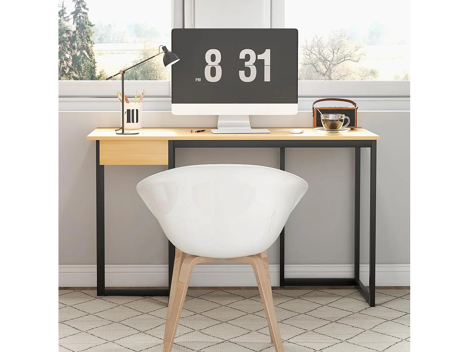 Bureau d'Ordinateur 120 x 55 cm, Table avec Tiroir, Design Élégant, Postes de Travail pour Bureau, Salon, Chambre, Facile à Assembler, 120 x 55 x 75 cm (Naturel)