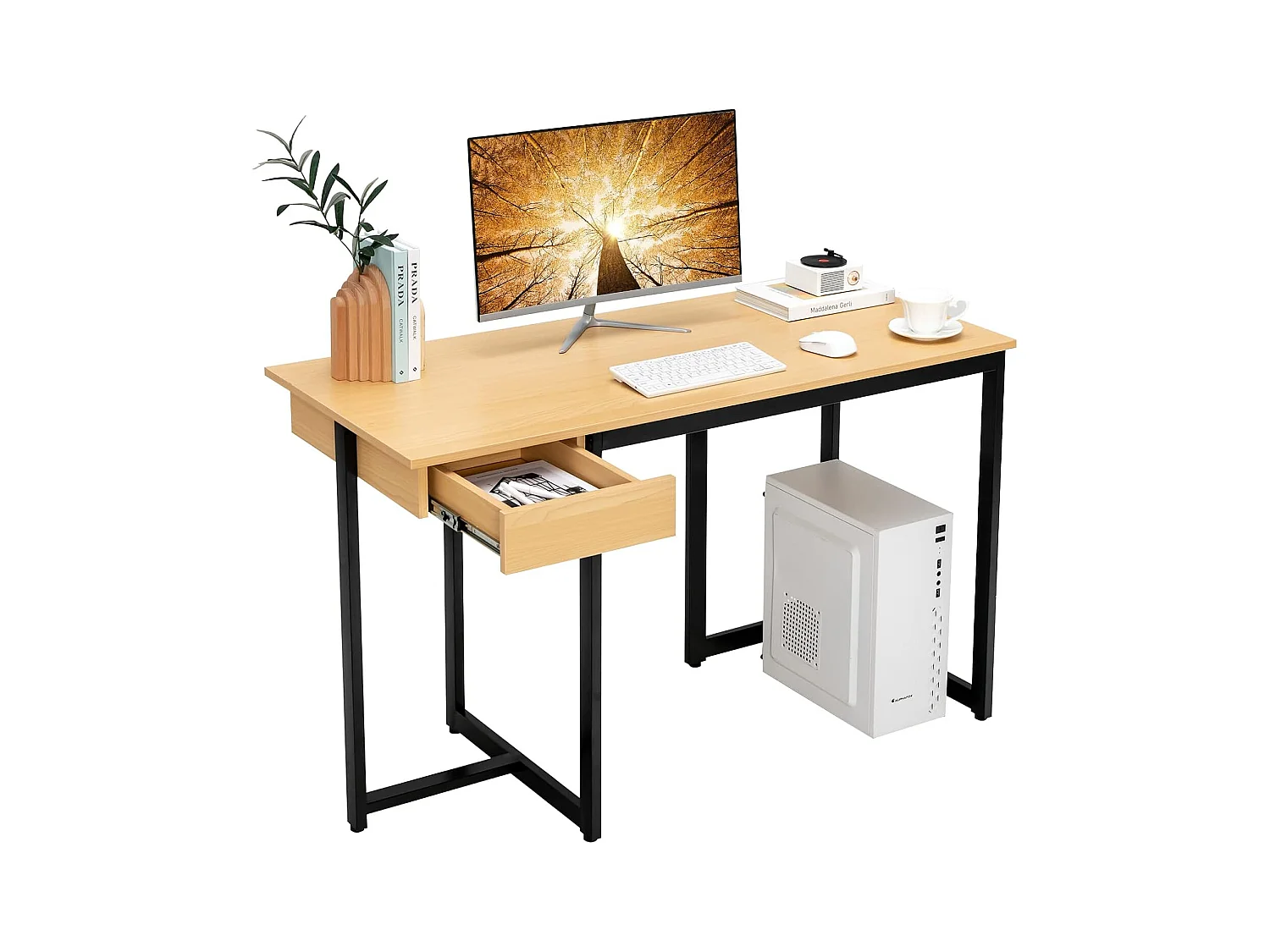 Computerbureau 120 x 55 cm, tafel met lade, elegant design, werkplekken voor kantoor, woonkamer, slaapkamer, eenvoudig te monteren, 120 x 55 x 75 cm (natuurlijk)