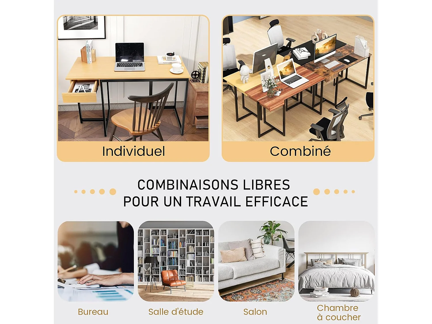 Bureau d'Ordinateur 120 x 55 cm, Table avec Tiroir, Design Élégant, Postes de Travail pour Bureau, Salon, Chambre, Facile à Assembler, 120 x 55 x 75 cm (Naturel)