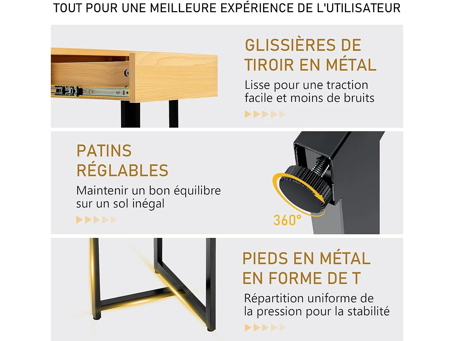Bureau d'Ordinateur 120 x 55 cm, Table avec Tiroir, Design Élégant, Postes de Travail pour Bureau, Salon, Chambre, Facile à Assembler, 120 x 55 x 75 cm (Naturel)