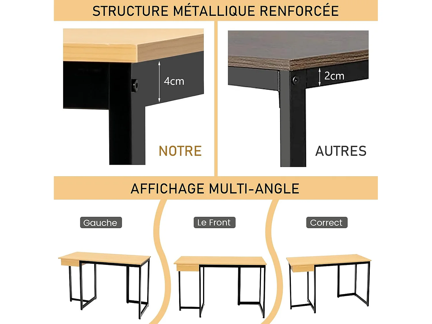 Bureau d'Ordinateur 120 x 55 cm, Table avec Tiroir, Design Élégant, Postes de Travail pour Bureau, Salon, Chambre, Facile à Assembler, 120 x 55 x 75 cm (Naturel)