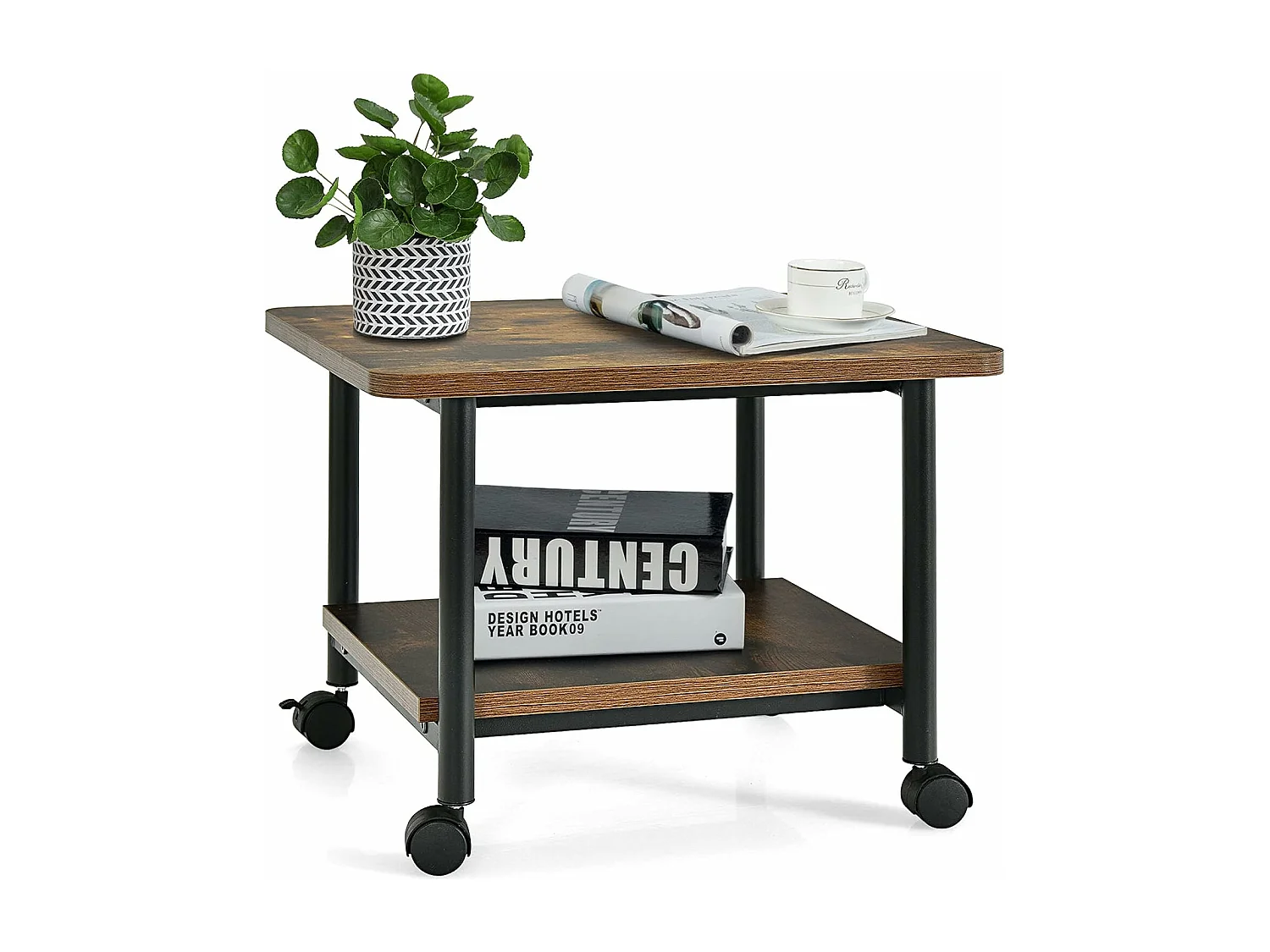 Support d'Imprimante à Roulette à 2 Niveaux, Etagère Rangement à Multi-Fonction pour Maison,Bureau 49 x 40 x 37 CM