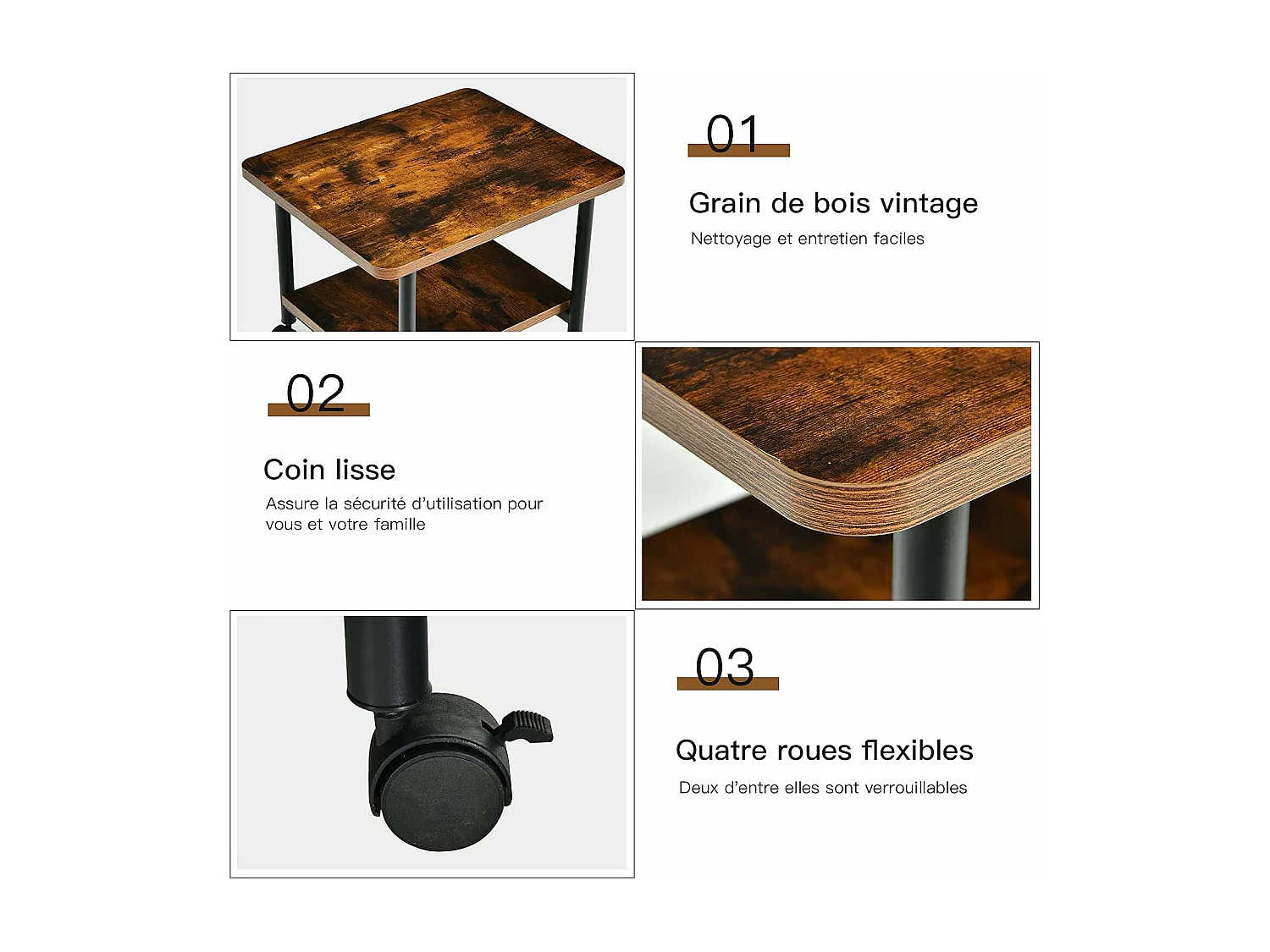 Support d'Imprimante à Roulette à 2 Niveaux, Etagère Rangement à Multi-Fonction pour Maison,Bureau 49 x 40 x 37 CM