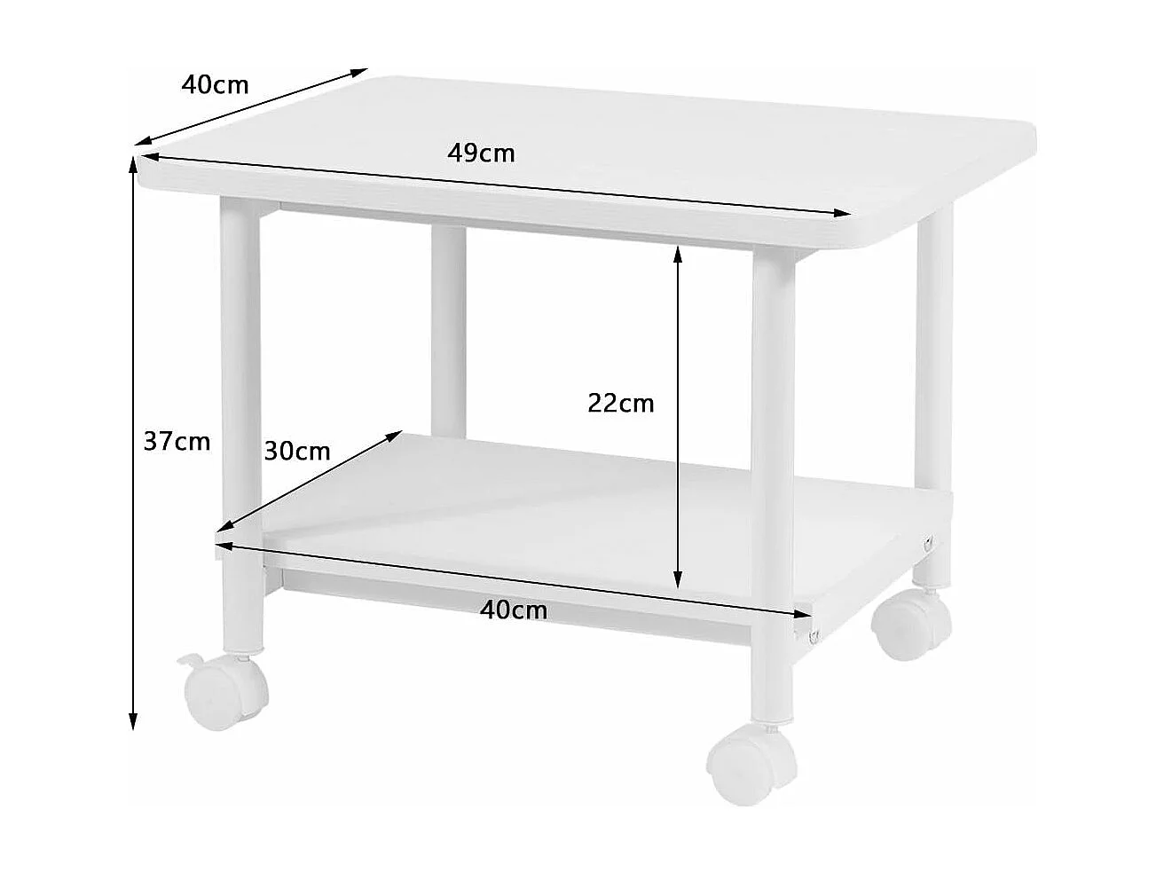 Support d'Imprimante à Roulette à 2 Niveaux, Etagère Rangement à Multi-Fonction pour Maison,Bureau Blanc