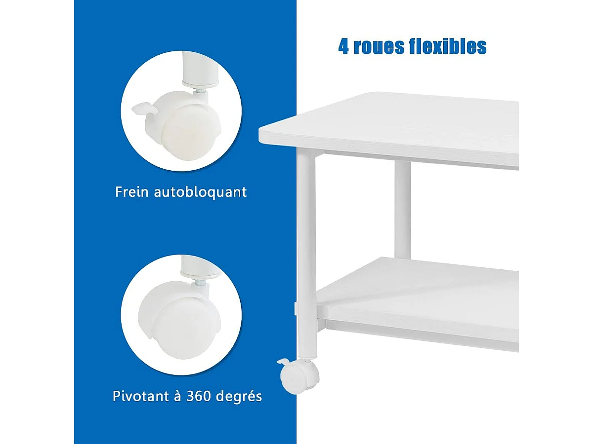 Support d'Imprimante à Roulette à 2 Niveaux, Etagère Rangement à Multi-Fonction pour Maison,Bureau Blanc