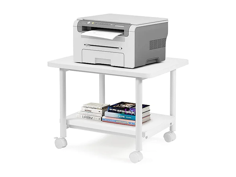 Support d'Imprimante à Roulette à 2 Niveaux, Etagère Rangement à Multi-Fonction pour Maison,Bureau Blanc
