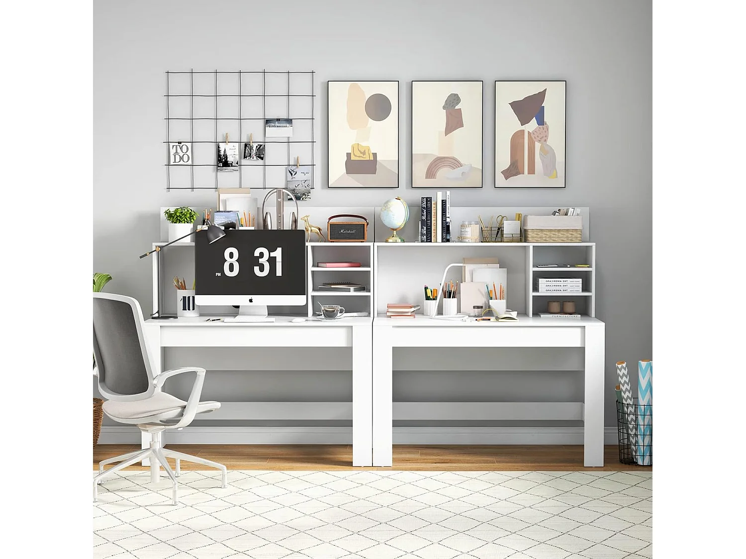 Computerbureau, werktafel met opbergvakken en kabelmanagement, modern laptopbureau, computerbureau (wit)