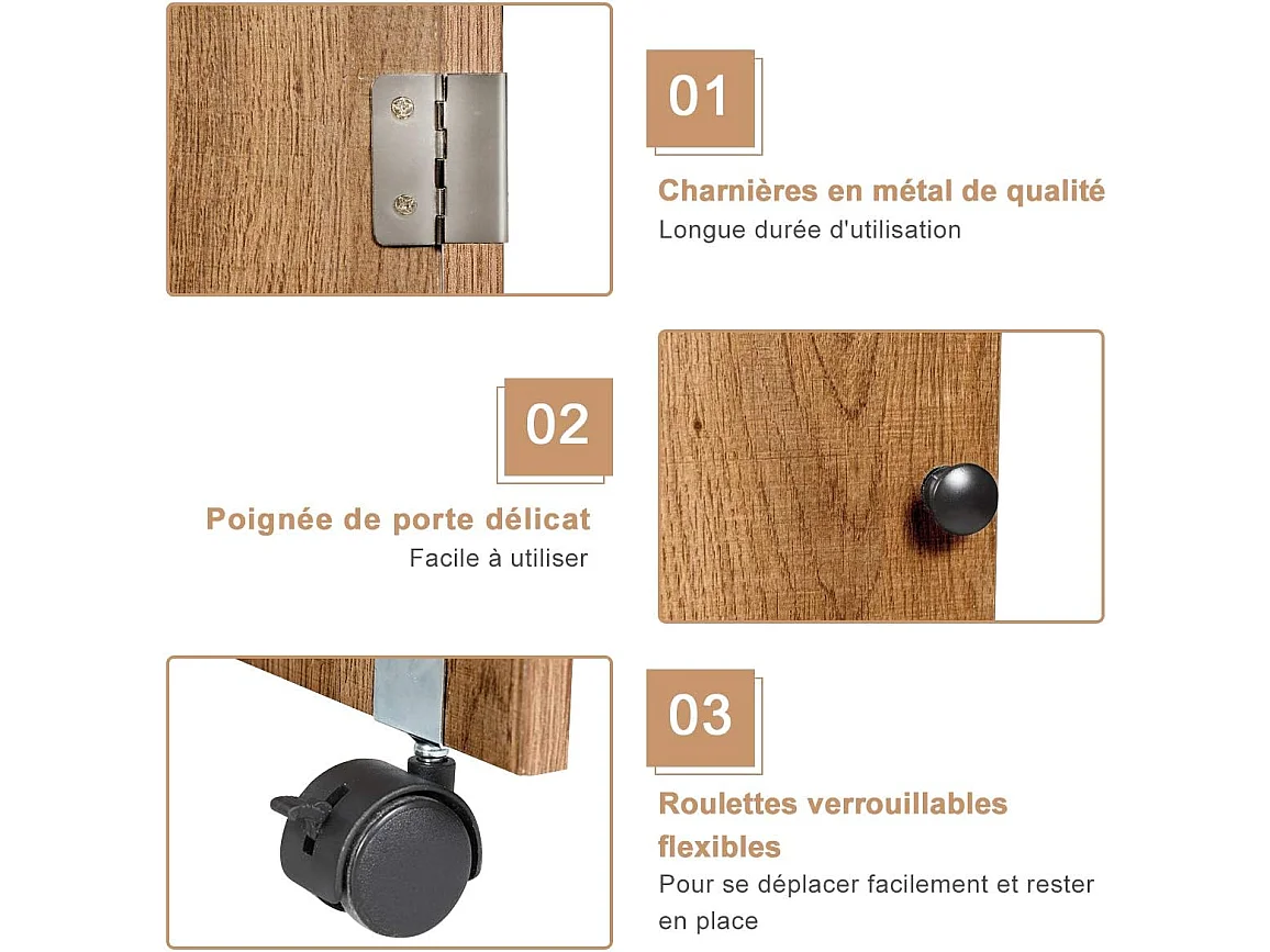 Table de Couture Pliante Meuble pour Machine à Coudre avec 3 Etagères pour Bobines et Roulettes verrouillables en Bois