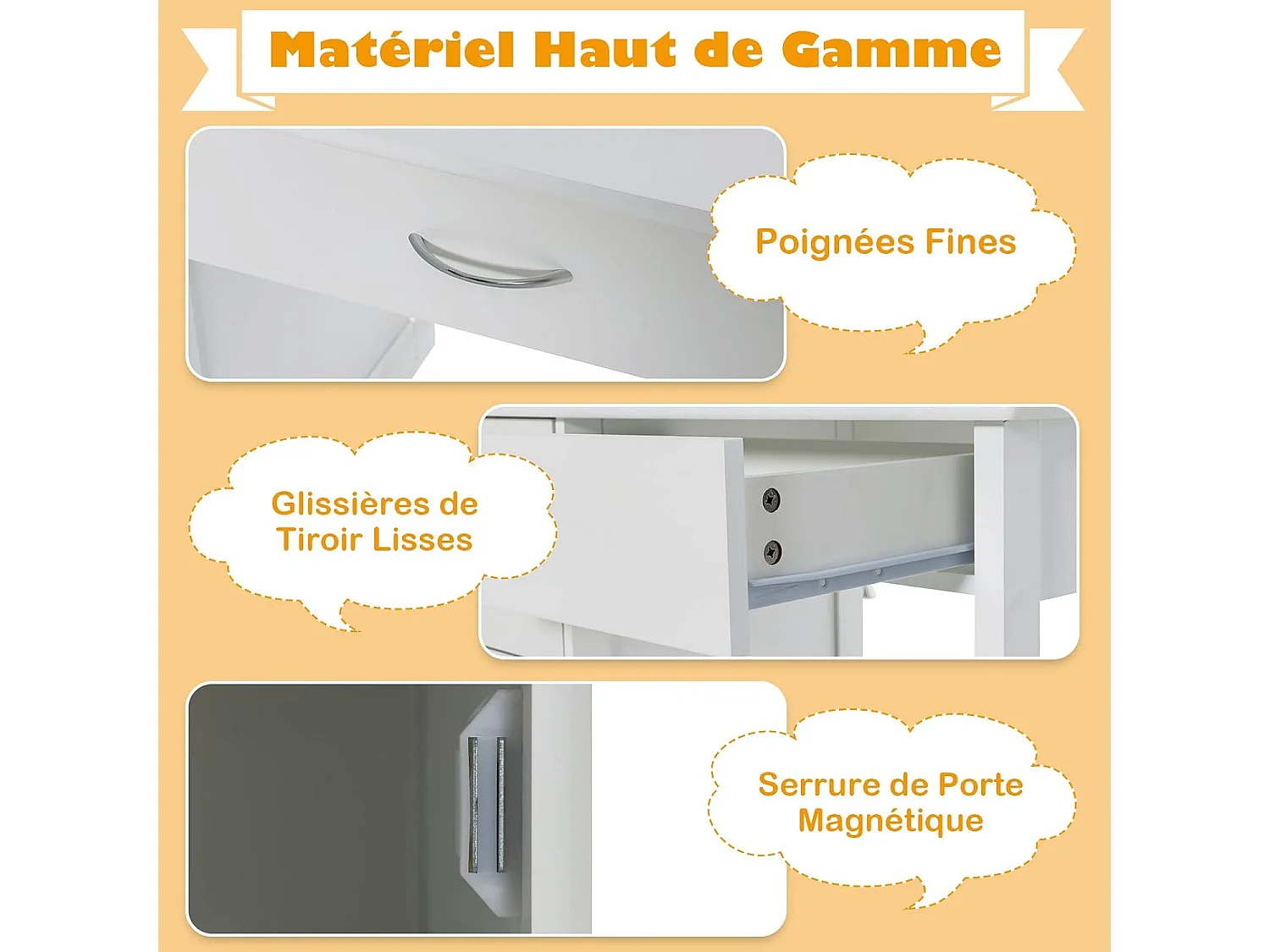 Bureau Enfants avec Chaise Ergonomique & Niches, Table d'Étude en Bois avec 2 Placards & Tiroir, Table Multifonctionnelle pour Dessiner Lire, 90x46x81cm, Blanc