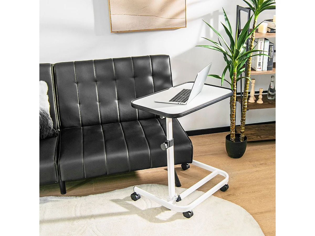 Table de Lit avec roulettes Verrouillables, Bureau Roulante pour Lit Réglable en Hauteur,Rangement Pliable, Plateau Inclinable 180°, Charge 20kg