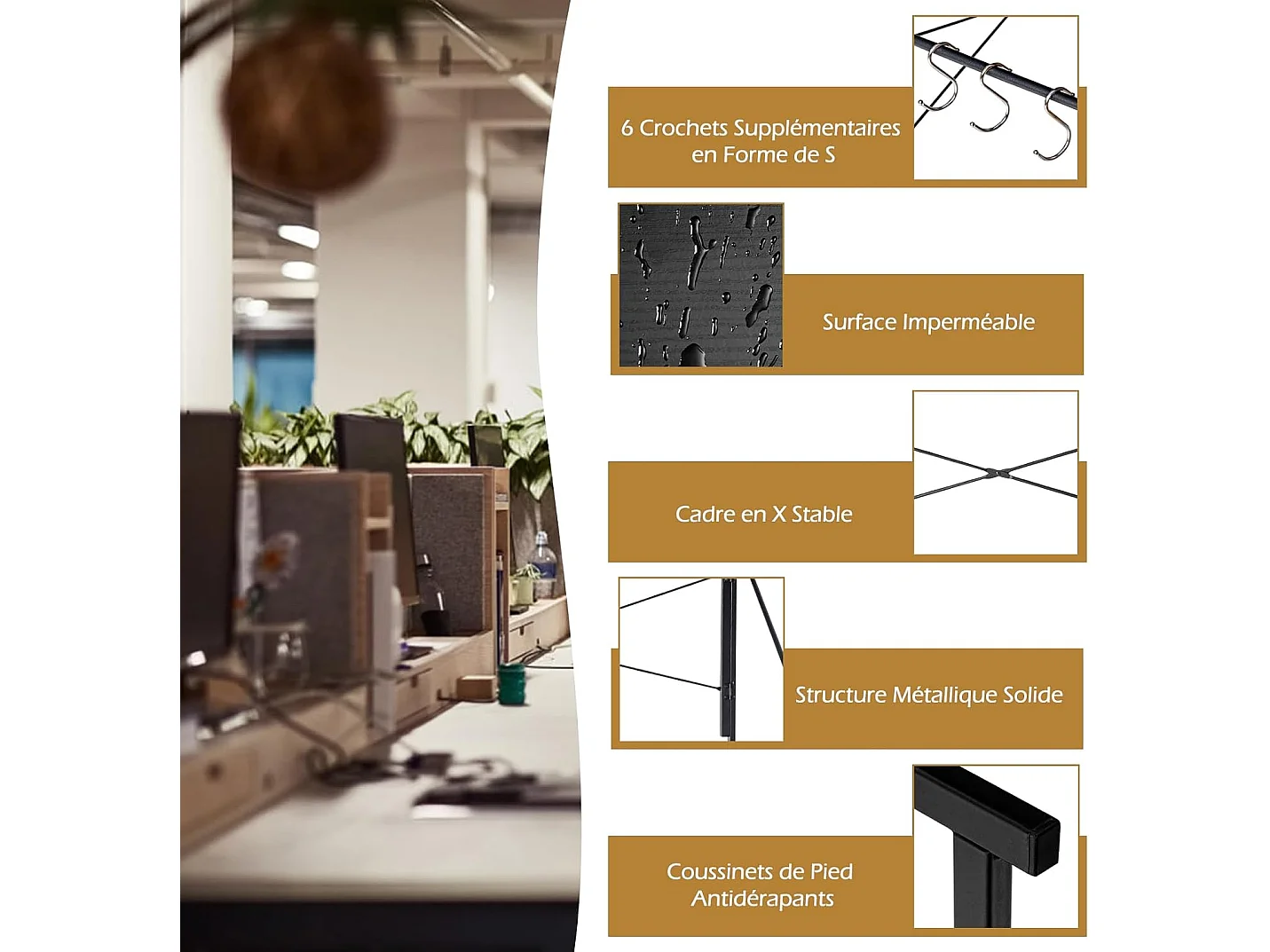 Bureau d'Ordinateur Pliant 100 x 50 cm, Table de Bureau Cadre en Métal, 6 Crochets en Forme de S, Charge 115kg Style Industriel/Moderne (Noir)