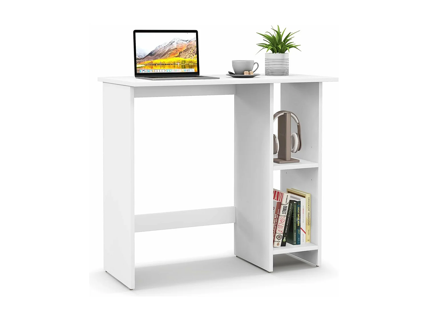 Bureau Blanc, Table d'Ordinateur avec Étagères de Rangement, Bureau d'Etude Étagère Réglable, Bureau Informatique pour Bureau, Chambre, Studio, Blanc
