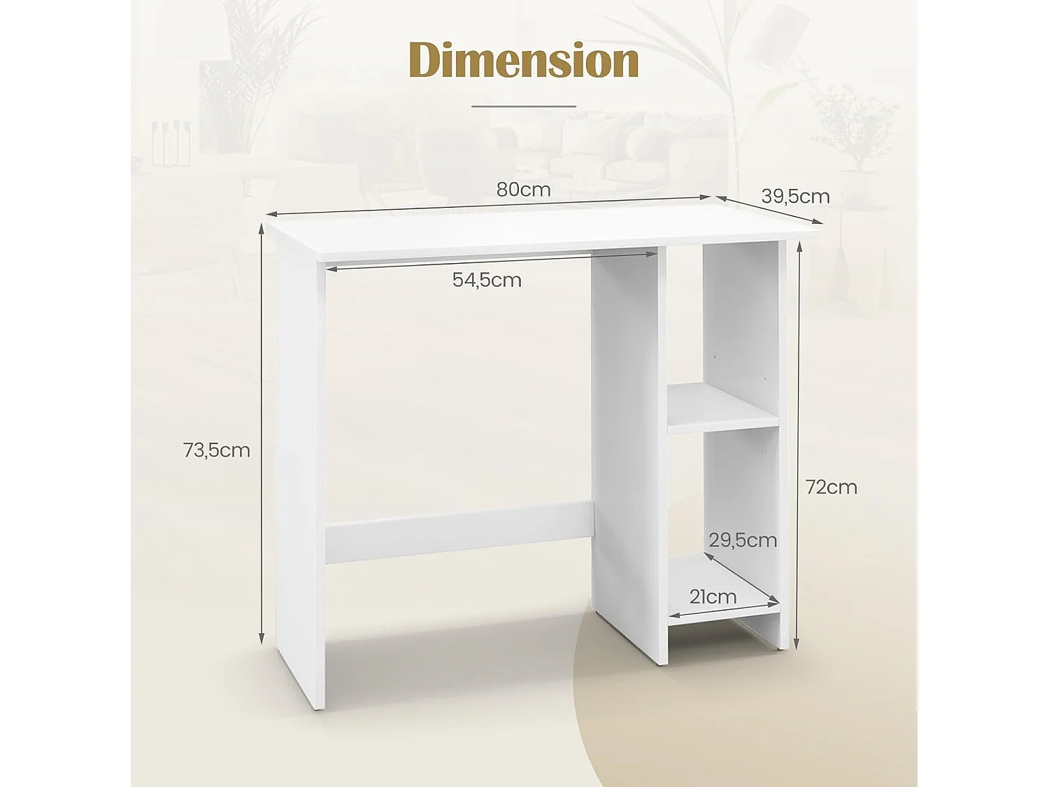 Bureau Blanc, Table d'Ordinateur avec Étagères de Rangement, Bureau d'Etude Étagère Réglable, Bureau Informatique pour Bureau, Chambre, Studio, Blanc