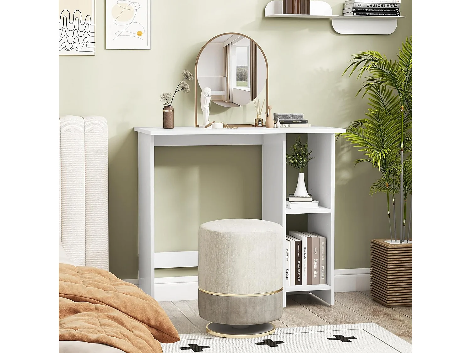 Bureau Blanc, Table d'Ordinateur avec Étagères de Rangement, Bureau d'Etude Étagère Réglable, Bureau Informatique pour Bureau, Chambre, Studio, Blanc