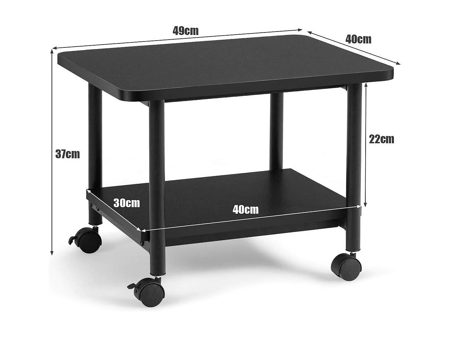 Support d'Imprimante à Roulette à 2 Niveaux, Etagère Rangement à Multi-Fonction pour Maison,Bureau Noir