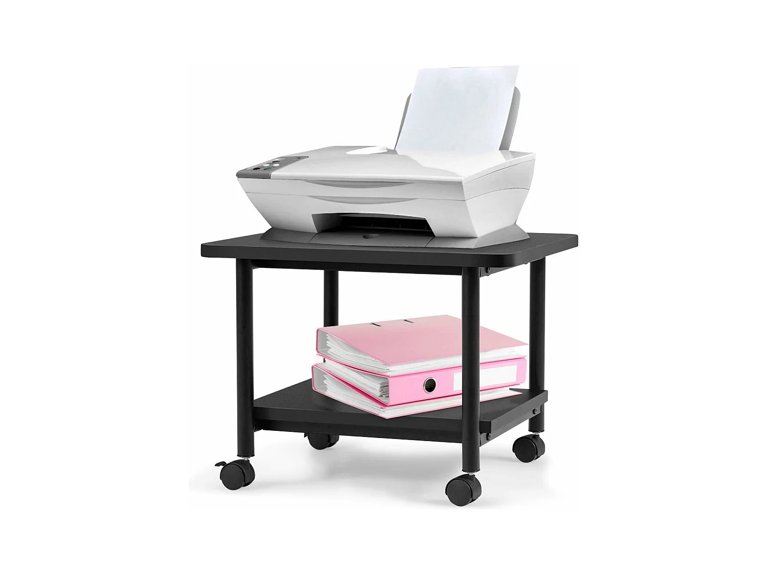 Support d'Imprimante à Roulette à 2 Niveaux, Etagère Rangement à Multi-Fonction pour Maison,Bureau Noir