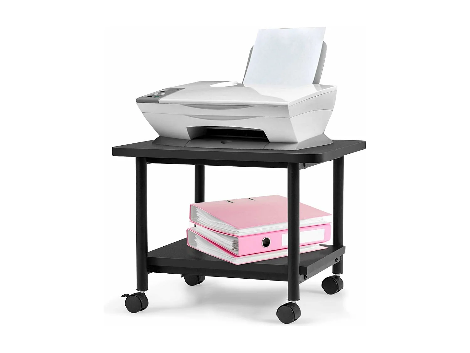 Support d'Imprimante à Roulette à 2 Niveaux, Etagère Rangement à Multi-Fonction pour Maison,Bureau Noir