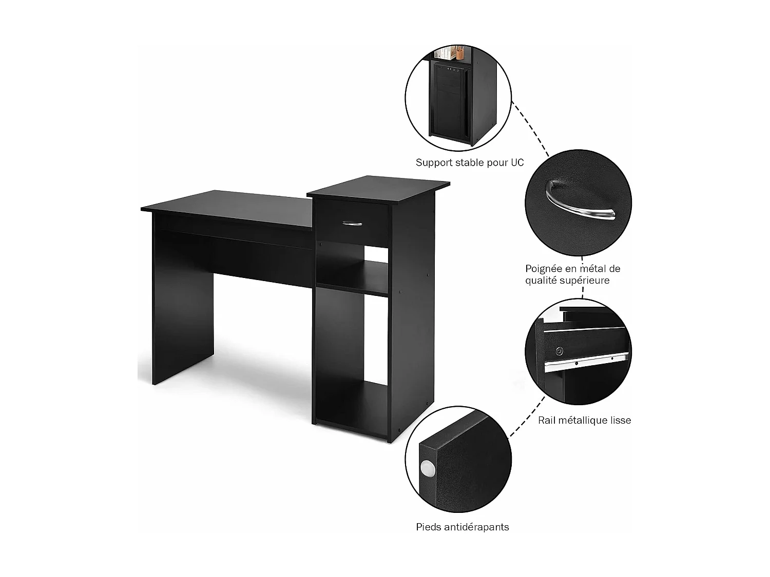 Bureau Informatique Bureau d’Ordinateur en MDF avec Tiroir et 2 Compartiments de Rangement pour Bureau,Chambre 108 x 39,5 x 82CM