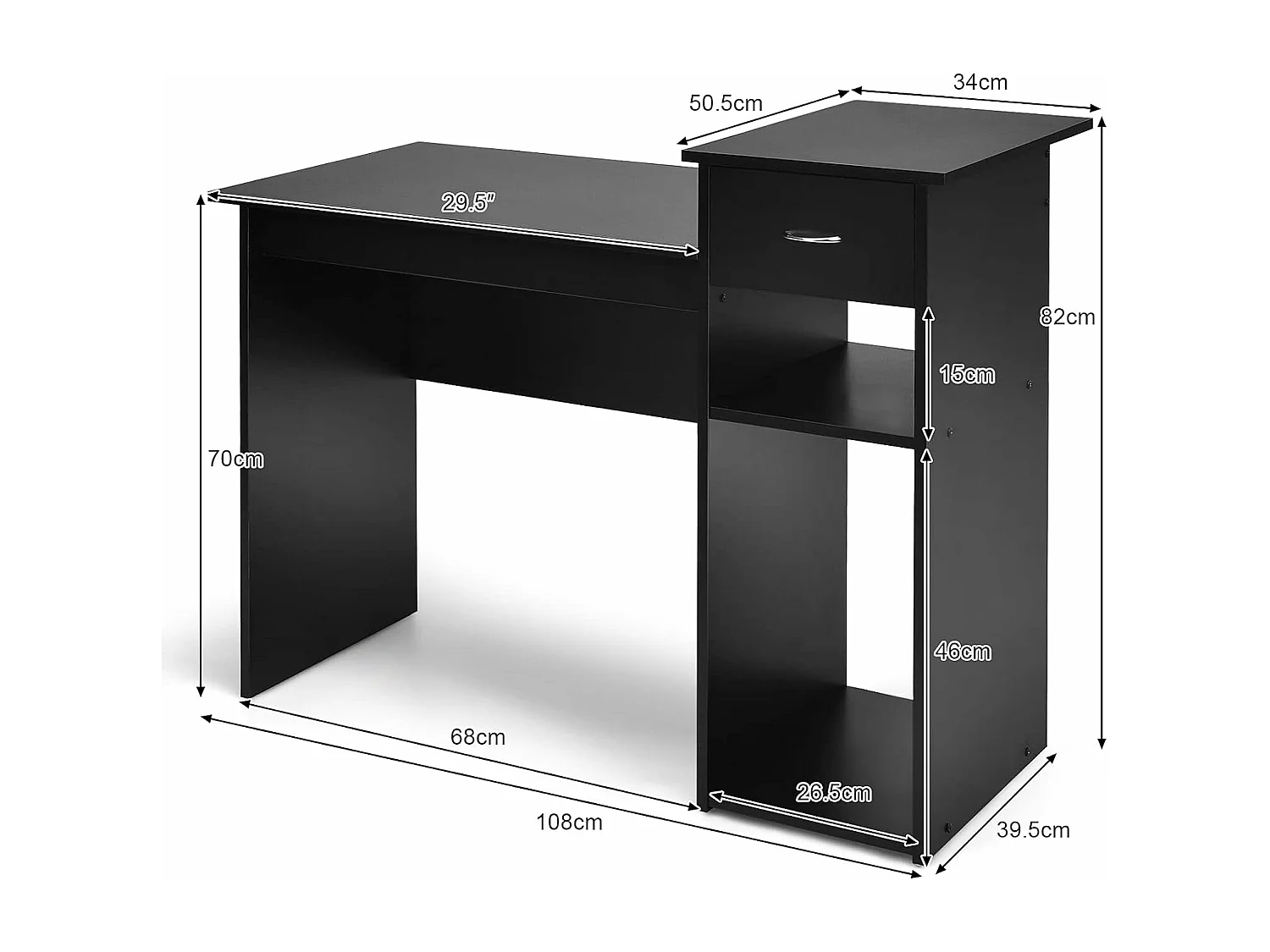Bureau Informatique Bureau d’Ordinateur en MDF avec Tiroir et 2 Compartiments de Rangement pour Bureau,Chambre 108 x 39,5 x 82CM