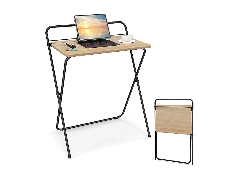 Petit Bureau Pliable 60 x 40 cm, Bureau d'Ordinateur Pliable, Support pour Tablette ou Livres, Table pour Petits Espaces, Aucun Assemblage Requis, Naturel