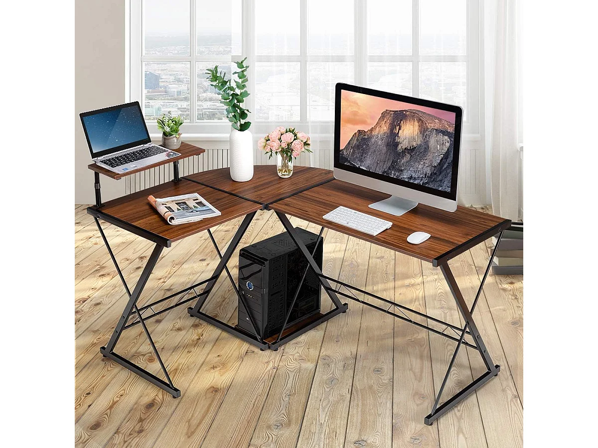 Bureau d'Angle en Forme L Détachable,Table d'Ordinateur Structure Solide 147x112x79cm