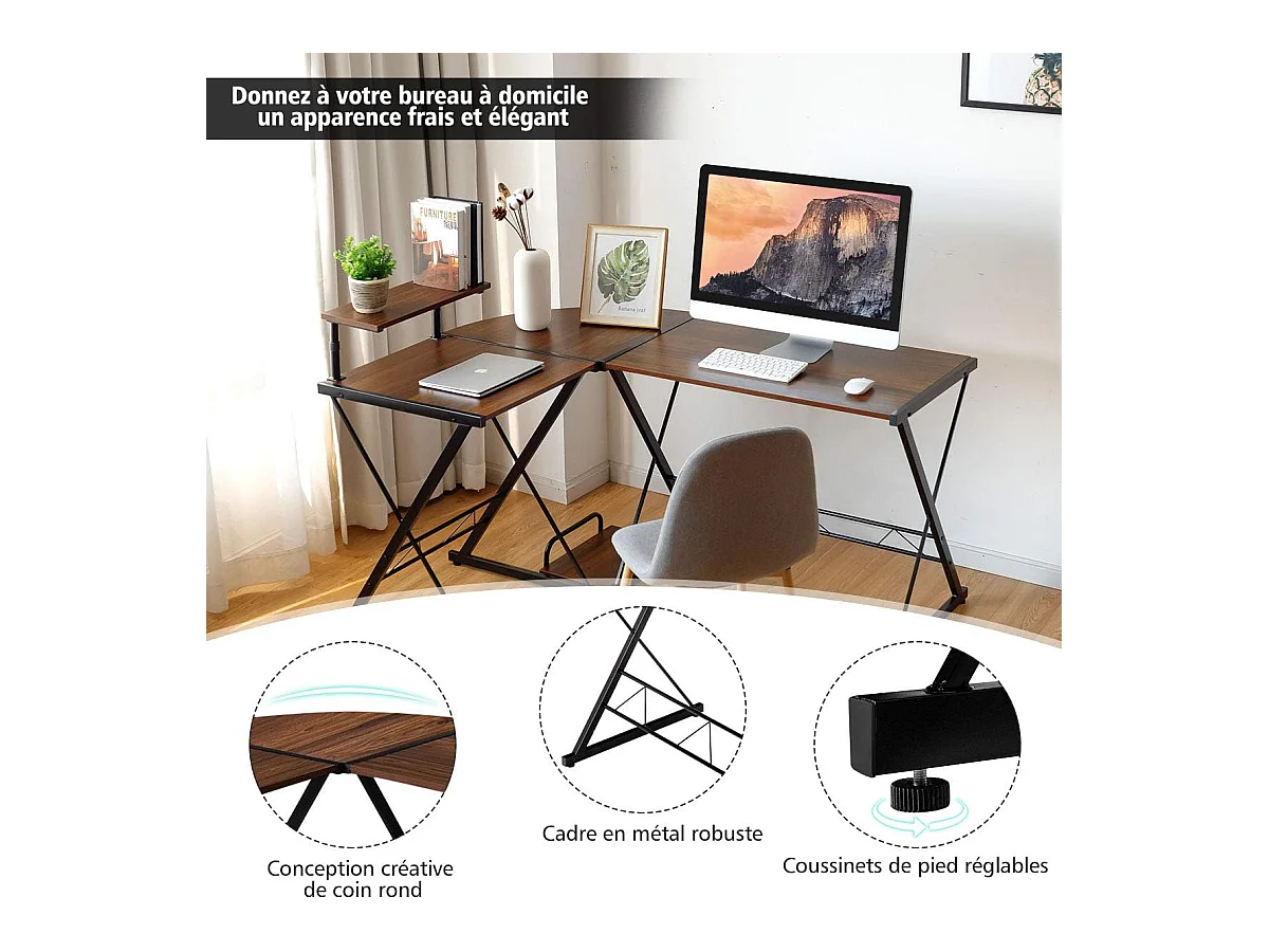 Bureau d'Angle en Forme L Détachable,Table d'Ordinateur Structure Solide 147x112x79cm