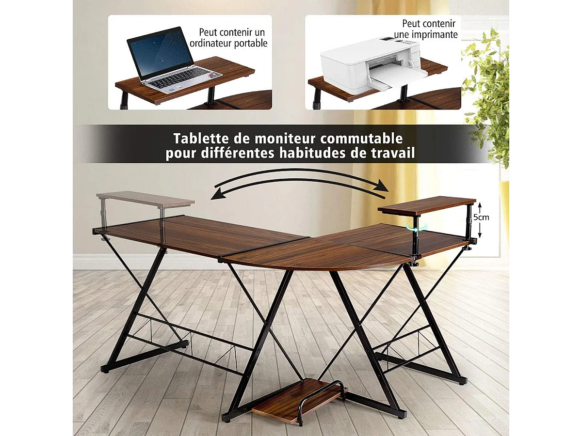 Bureau d'Angle en Forme L Détachable,Table d'Ordinateur Structure Solide 147x112x79cm