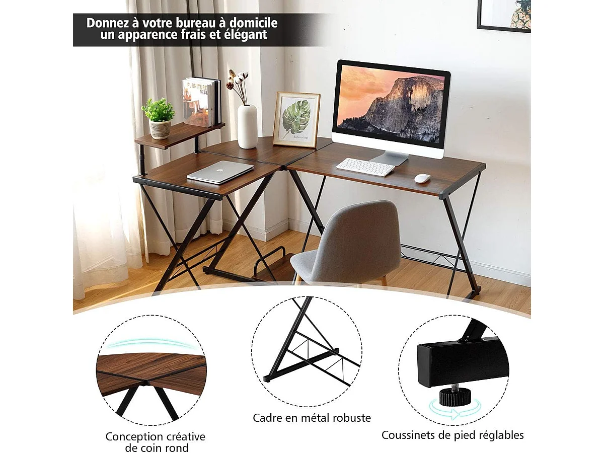 Bureau d'Angle en Forme L Détachable,Table d'Ordinateur Structure Solide 147x112x79cm