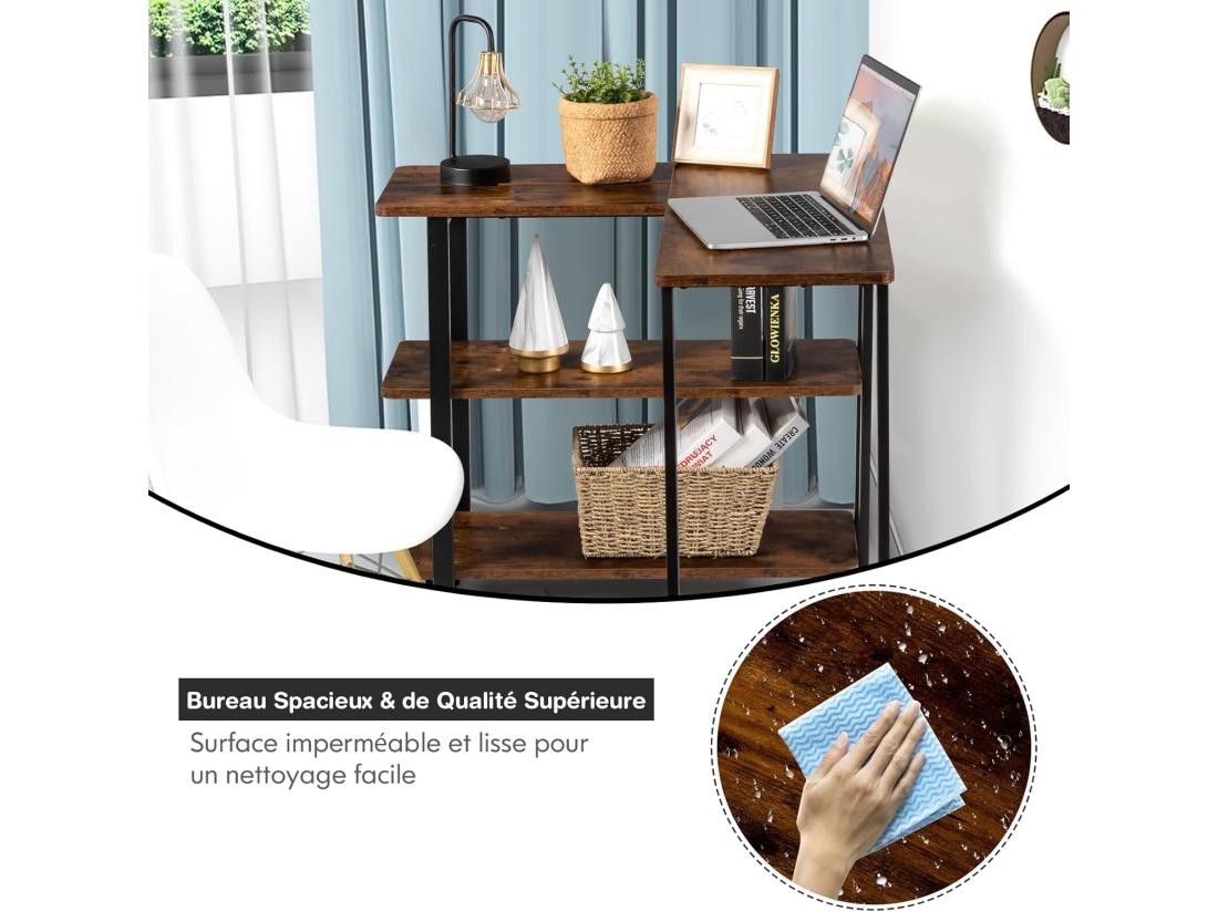vente unique Table Roulante Bureau d’Angle Mobile avec 3 Étagères Table d’Appoint Rotative 360°pour Salon Chambre Montage Facile Bureau avec Rangement Marron Rustqiue 80 x 71 5 x 67cm