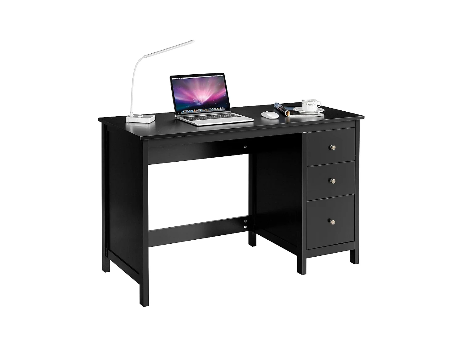 Bureau d'Ordinateur, Table de Bureau avec 3 Tiroirs de Rangement, Bureau d'Écriture, Table d'Étude, Postes de Travail pour Chambre, Bureau, 50 x 120 x 75 cm (Noir)