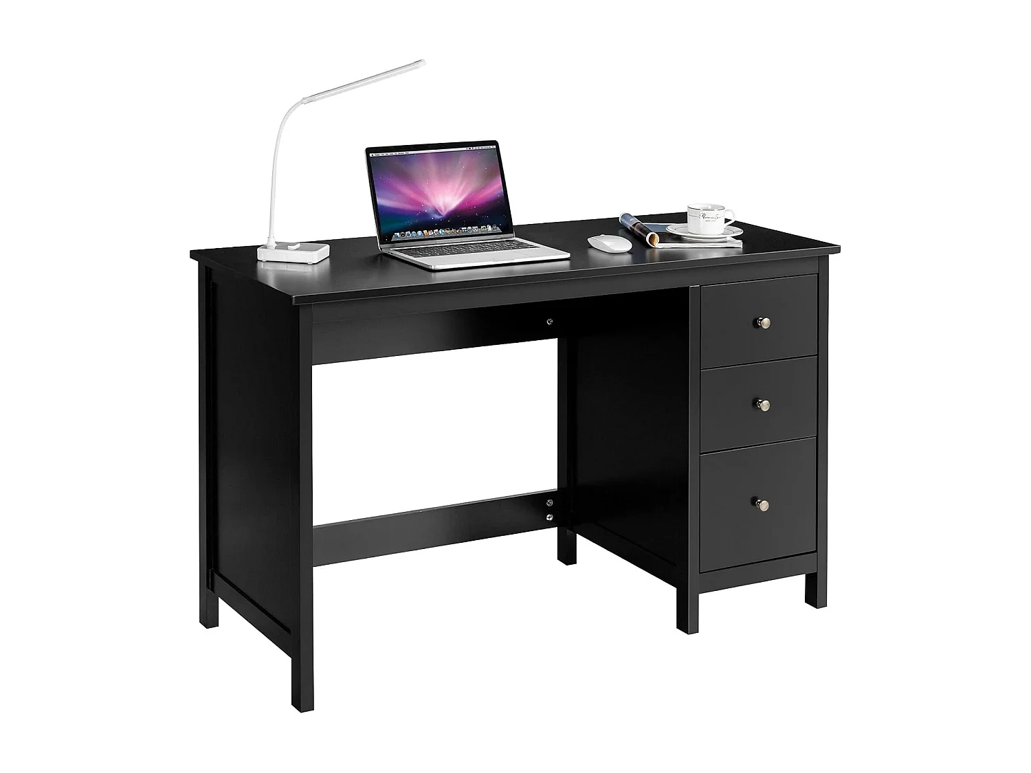Bureau d'Ordinateur, Table de Bureau avec 3 Tiroirs de Rangement, Bureau d'Écriture, Table d'Étude, Postes de Travail pour Chambre, Bureau, 50 x 120 x 75 cm (Noir)