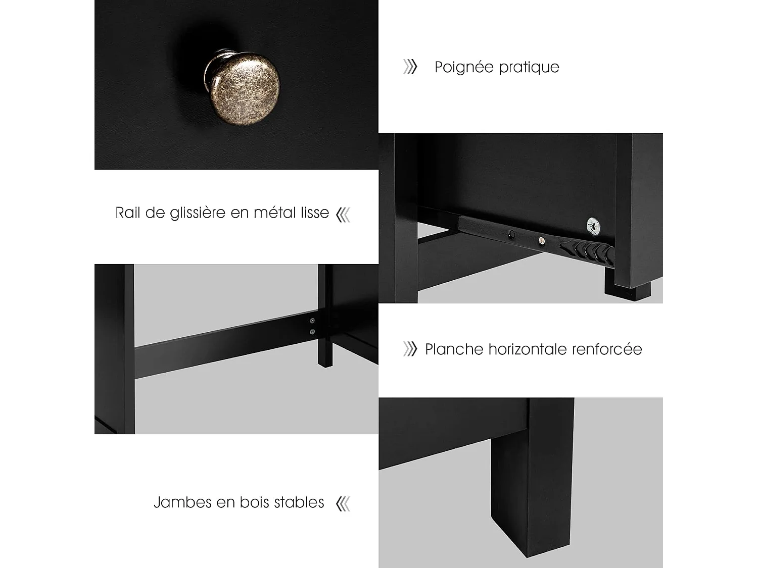 Bureau d'Ordinateur, Table de Bureau avec 3 Tiroirs de Rangement, Bureau d'Écriture, Table d'Étude, Postes de Travail pour Chambre, Bureau, 50 x 120 x 75 cm (Noir)