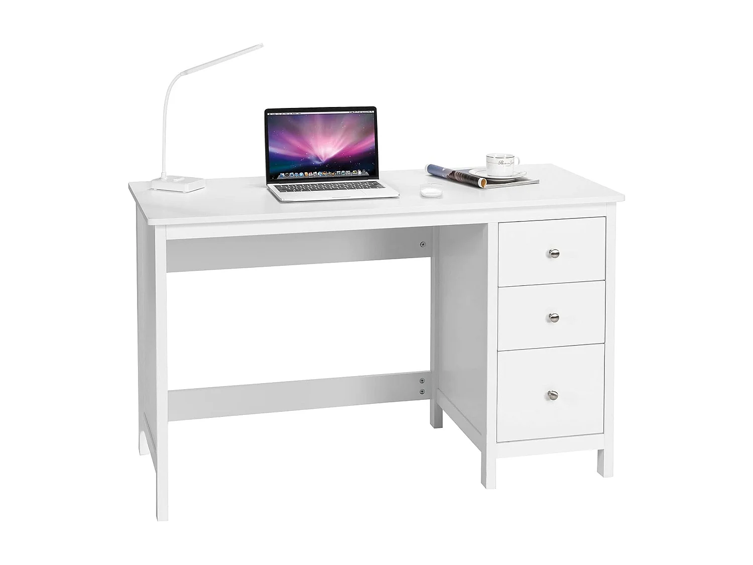 Bureau d'Ordinateur, Table de Bureau avec 3 Tiroirs de Rangement, Bureau d'Écriture, Table d'Étude, Postes de Travail pour Chambre, Bureau, 50 x 120 x 75 cm (Blanc)