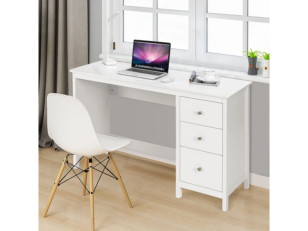 Bureau d'Ordinateur, Table de Bureau avec 3 Tiroirs de Rangement, Bureau d'Écriture, Table d'Étude, Postes de Travail pour Chambre, Bureau, 50 x 120 x 75 cm (Blanc)