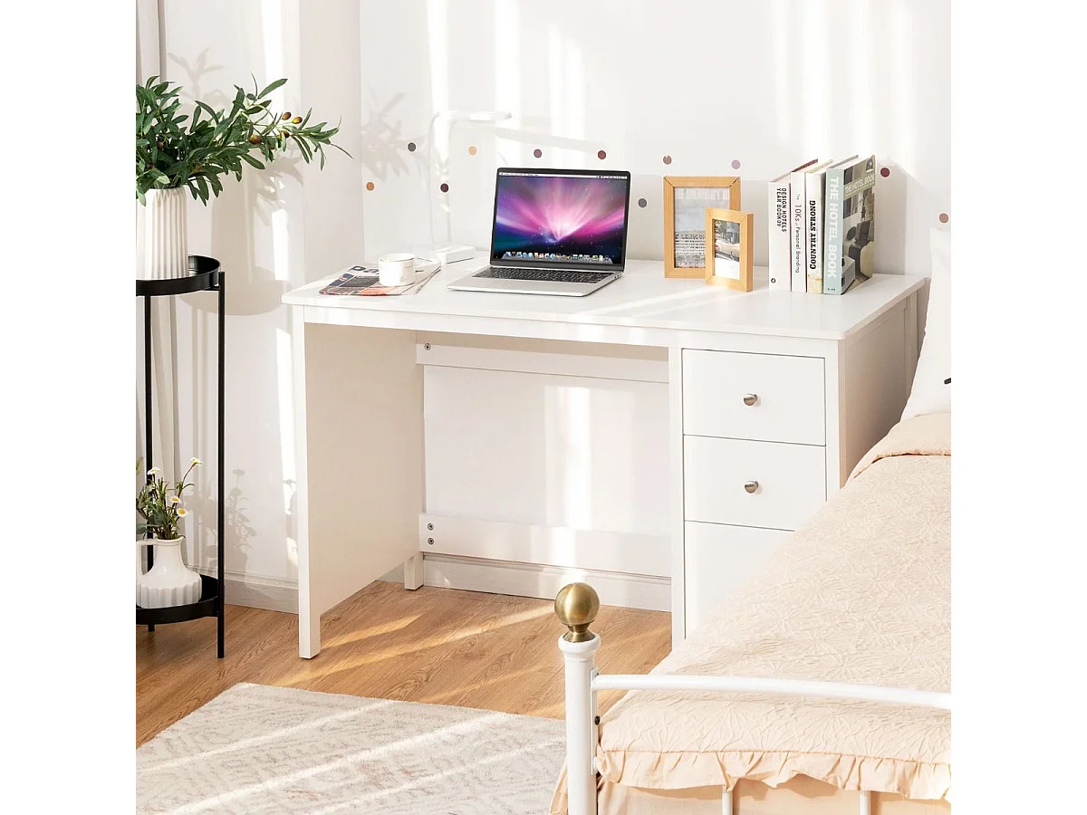 Bureau d'Ordinateur, Table de Bureau avec 3 Tiroirs de Rangement, Bureau d'Écriture, Table d'Étude, Postes de Travail pour Chambre, Bureau, 50 x 120 x 75 cm (Blanc)